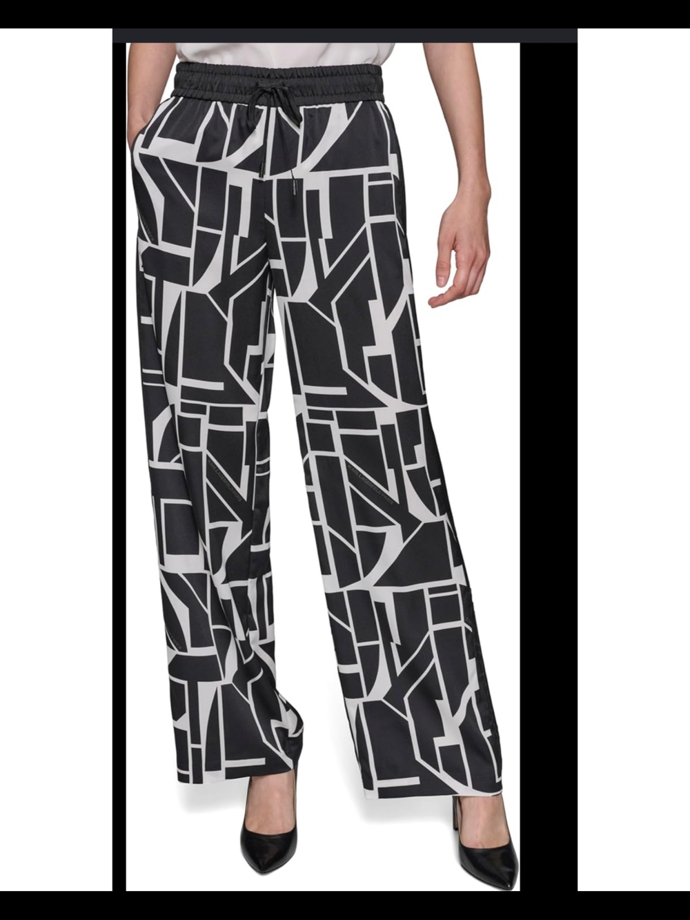 Karl Lagerfeld Black & White Wide-Leg Geometric Pants Size 1X